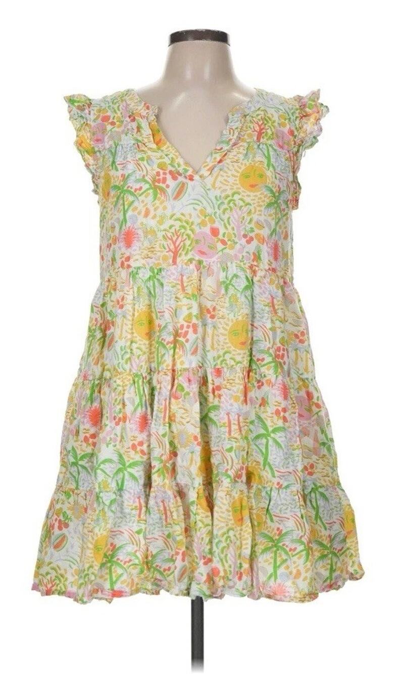 Roller Rabbit Bari Pippa Linen Tropical Mini Dress XXS White Floral